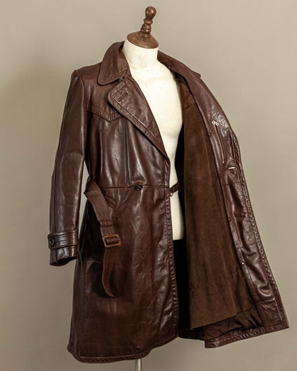 Vintage 1940s German Horsehide Leather Officer Trench Coat