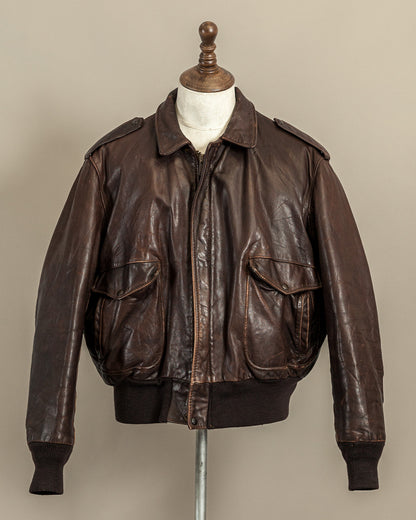 Vintage Schott A2 style leather jacket in naked cowhide with natural patina
