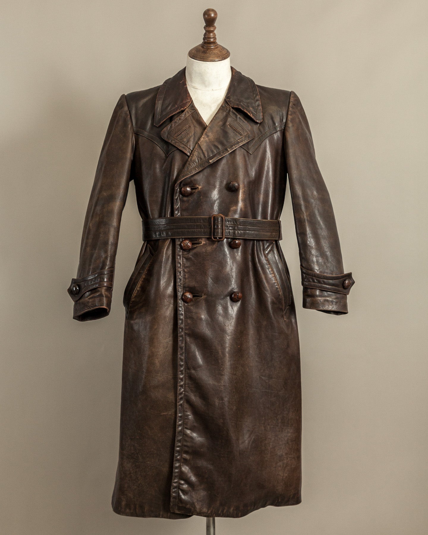 Vintage WWII German Officer Horsehide Leather Trench Coat