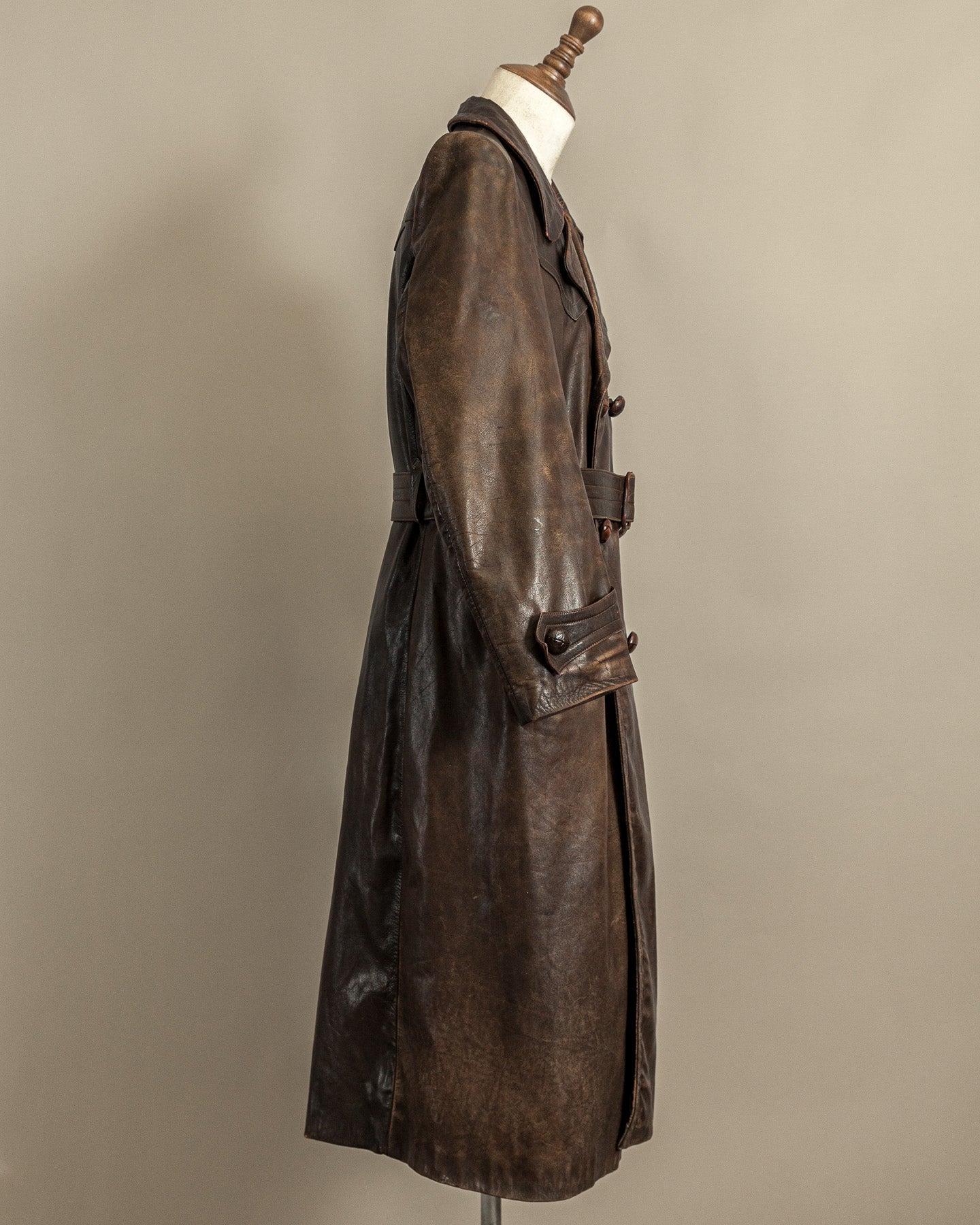Vintage WWII German Officer Horsehide Leather Trench Coat