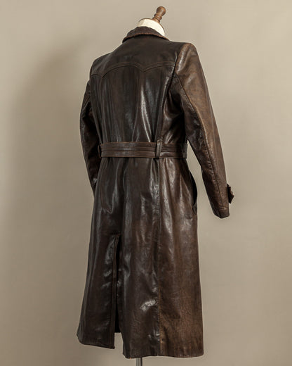 Vintage WWII German Officer Horsehide Leather Trench Coat