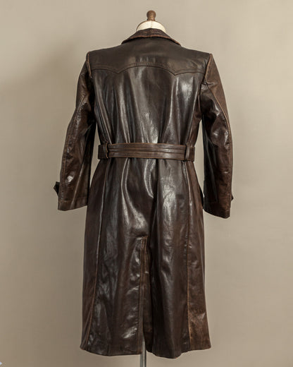Vintage WWII German Officer Horsehide Leather Trench Coat