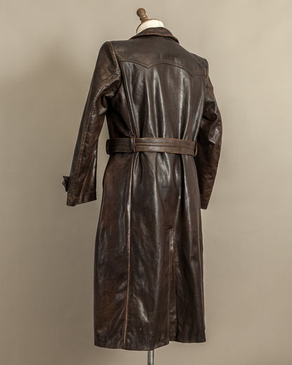 Vintage WWII German Officer Horsehide Leather Trench Coat