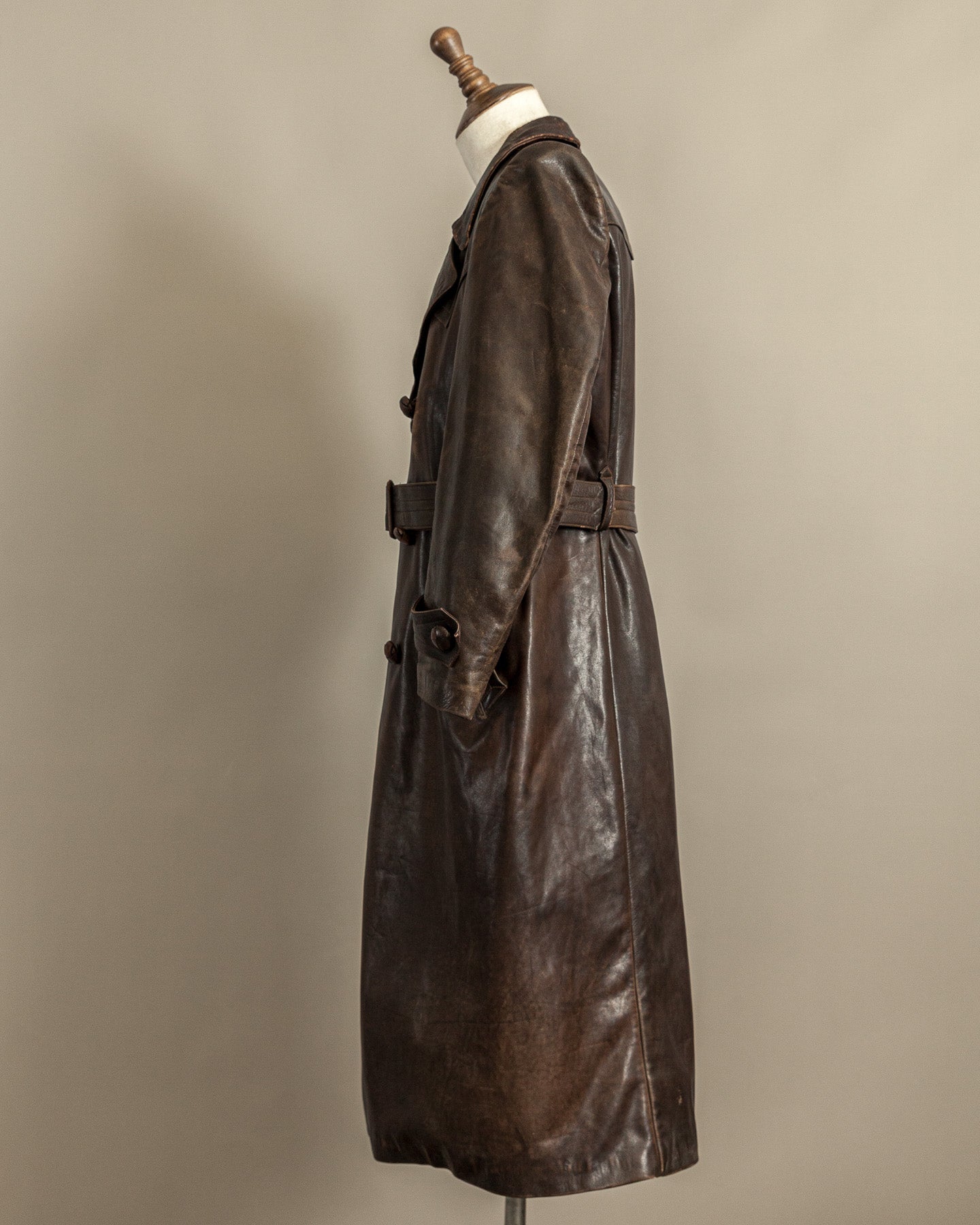 Vintage WWII German Officer Horsehide Leather Trench Coat