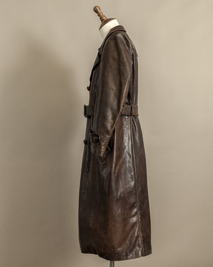 Vintage WWII German Officer Horsehide Leather Trench Coat