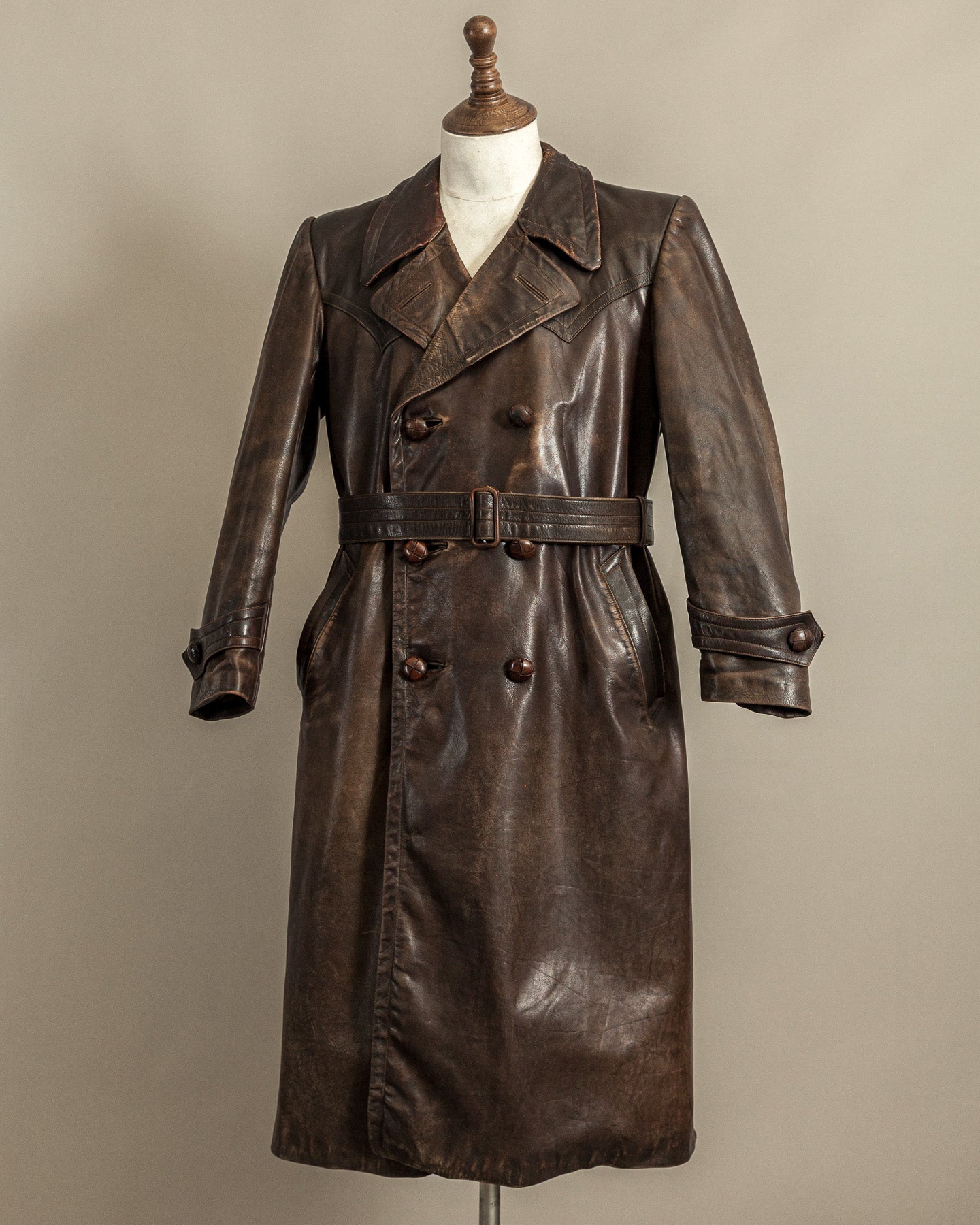 Vintage WWII German Officer Horsehide Leather Trench Coat