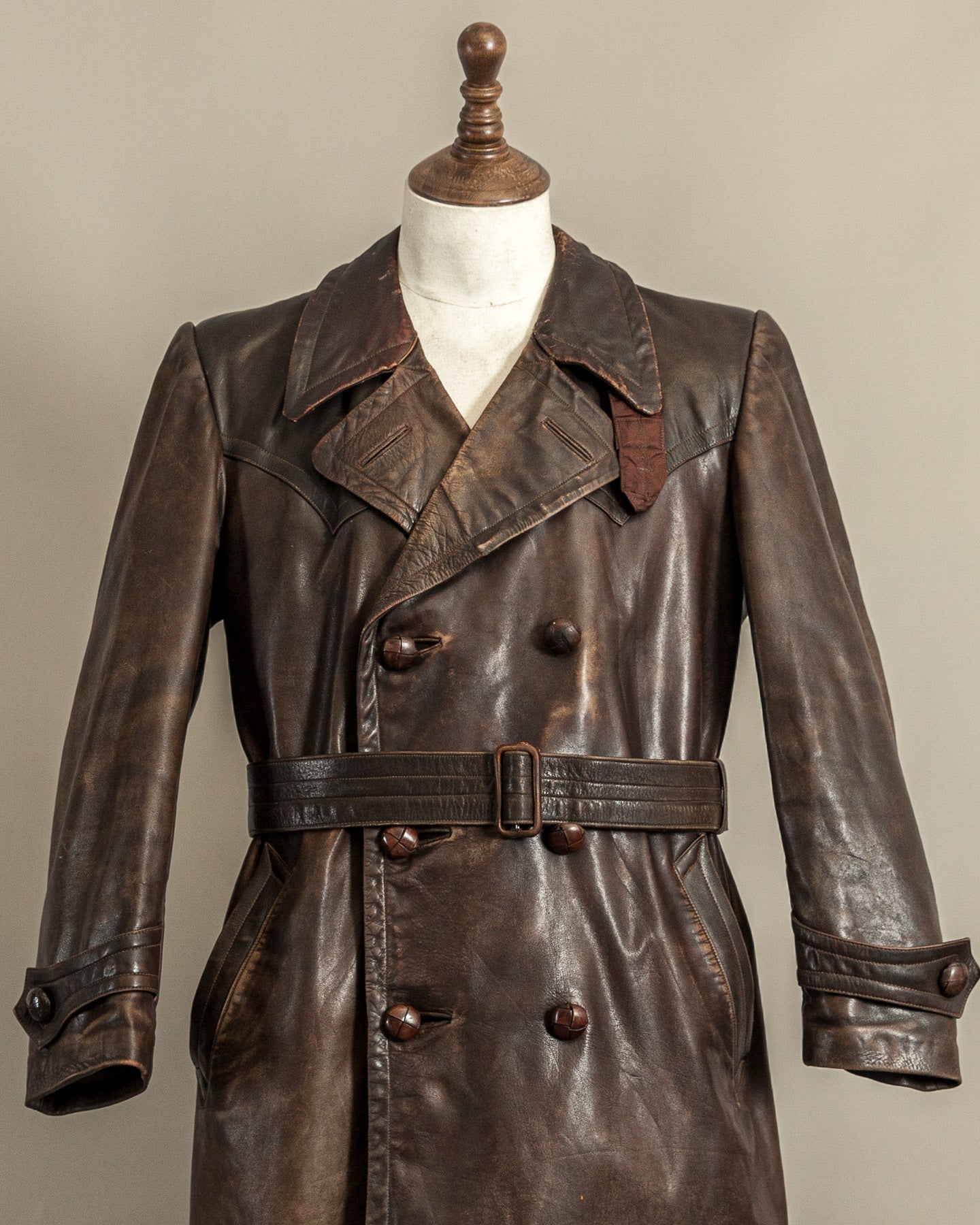 Vintage WWII German Officer Horsehide Leather Trench Coat