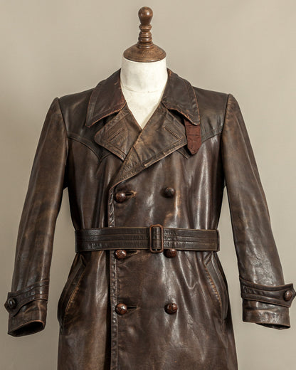 Vintage WWII German Officer Horsehide Leather Trench Coat