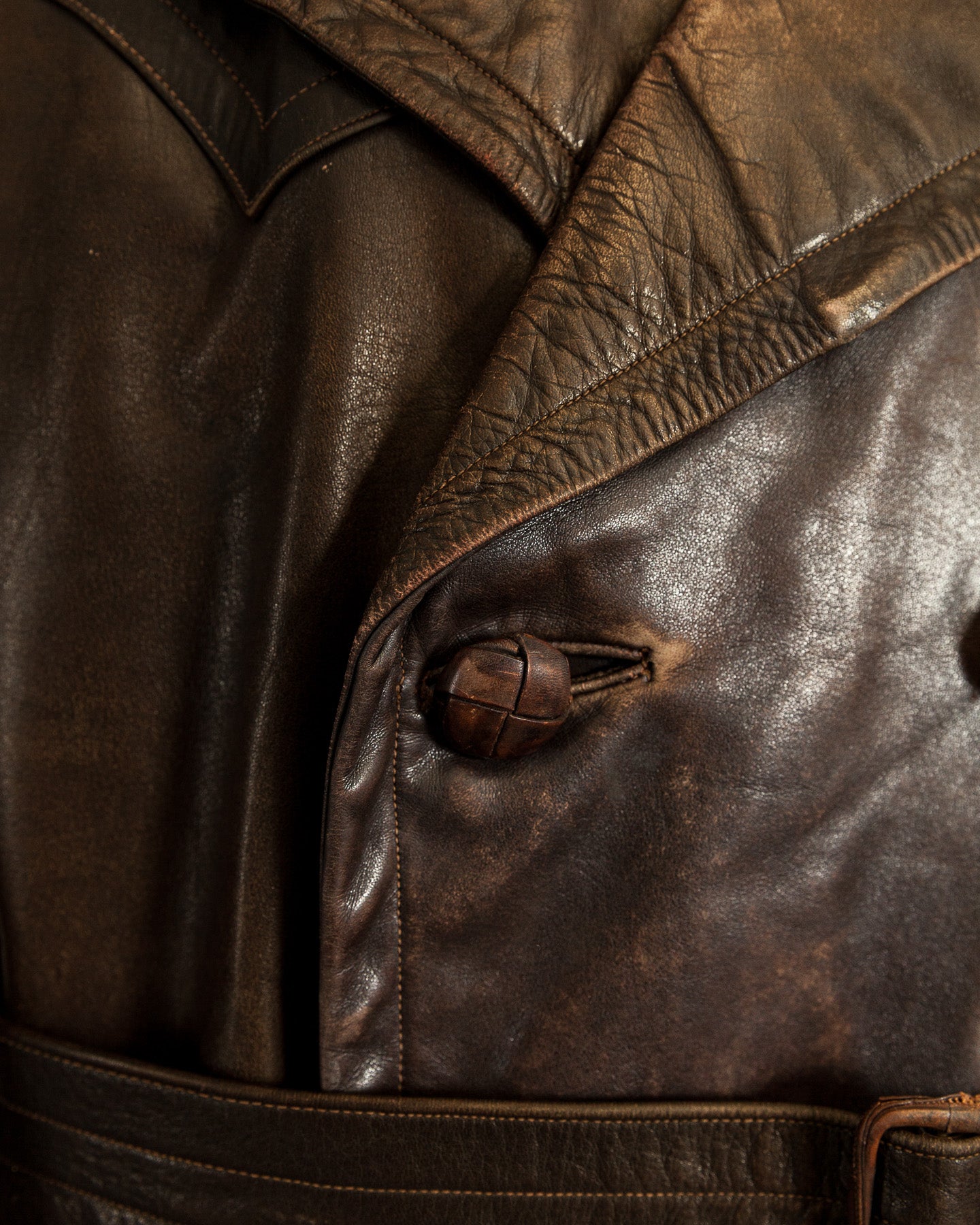 Vintage WWII German Officer Horsehide Leather Trench Coat