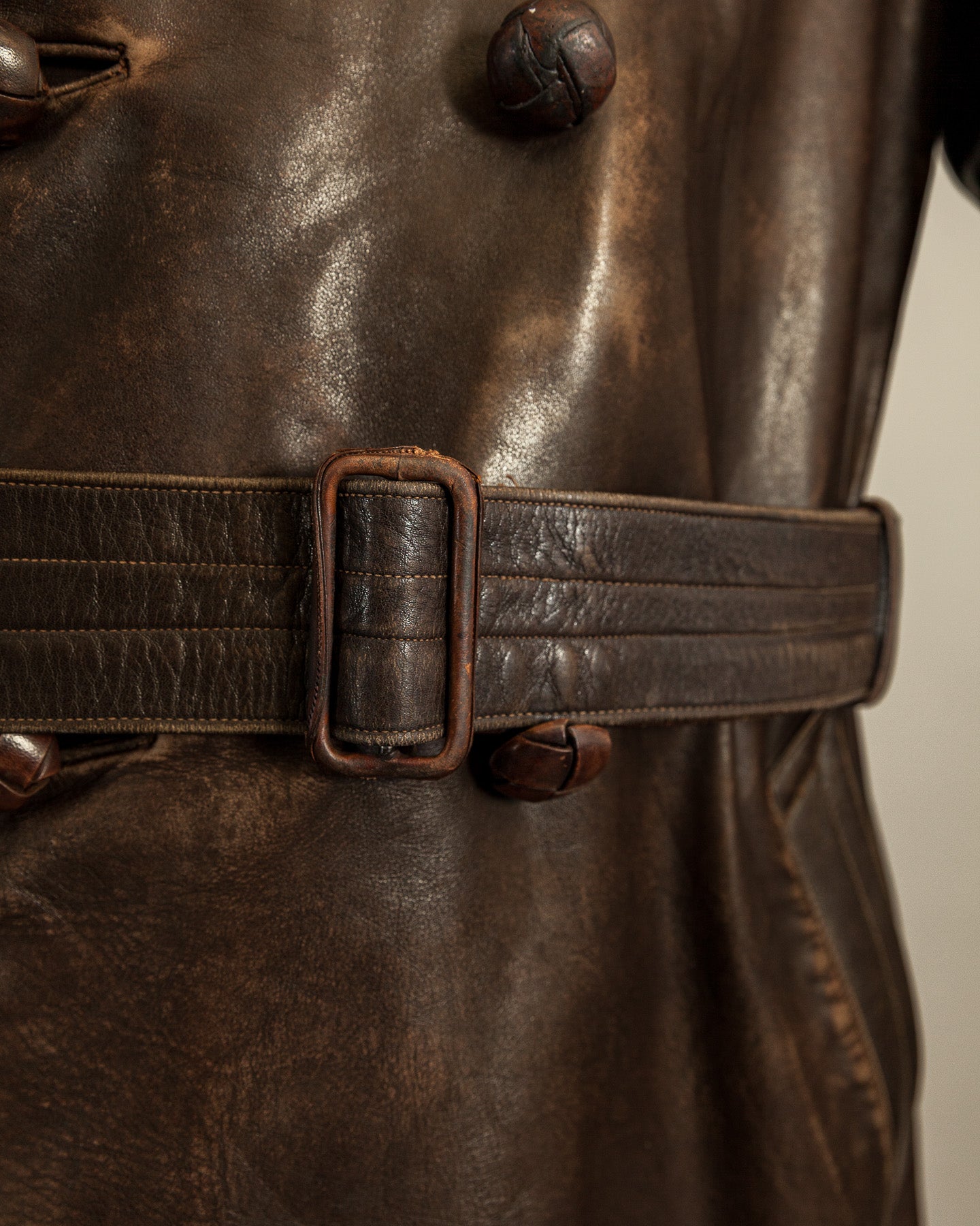 Vintage WWII German Officer Horsehide Leather Trench Coat
