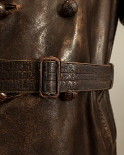 Vintage WWII German Officer Horsehide Leather Trench Coat