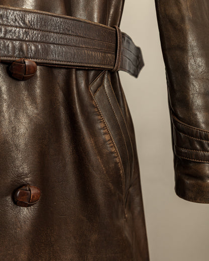 Vintage WWII German Officer Horsehide Leather Trench Coat