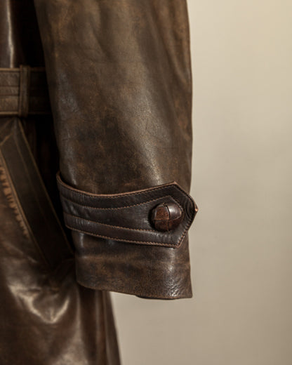 Vintage WWII German Officer Horsehide Leather Trench Coat