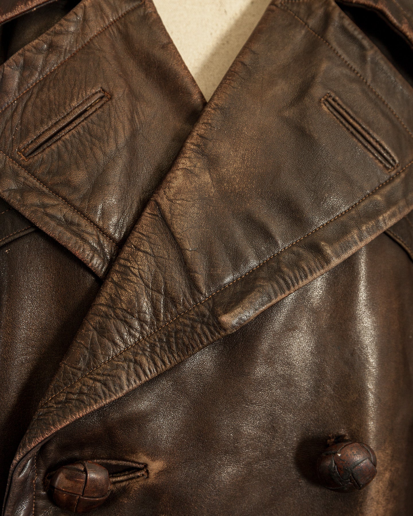 Vintage WWII German Officer Horsehide Leather Trench Coat