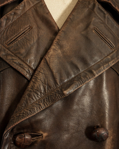 Vintage WWII German Officer Horsehide Leather Trench Coat