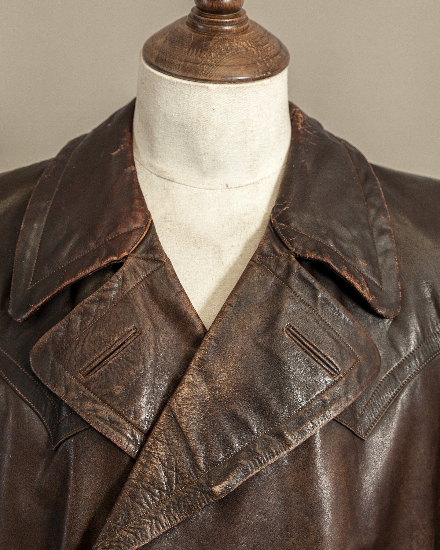 Vintage WWII German Officer Horsehide Leather Trench Coat
