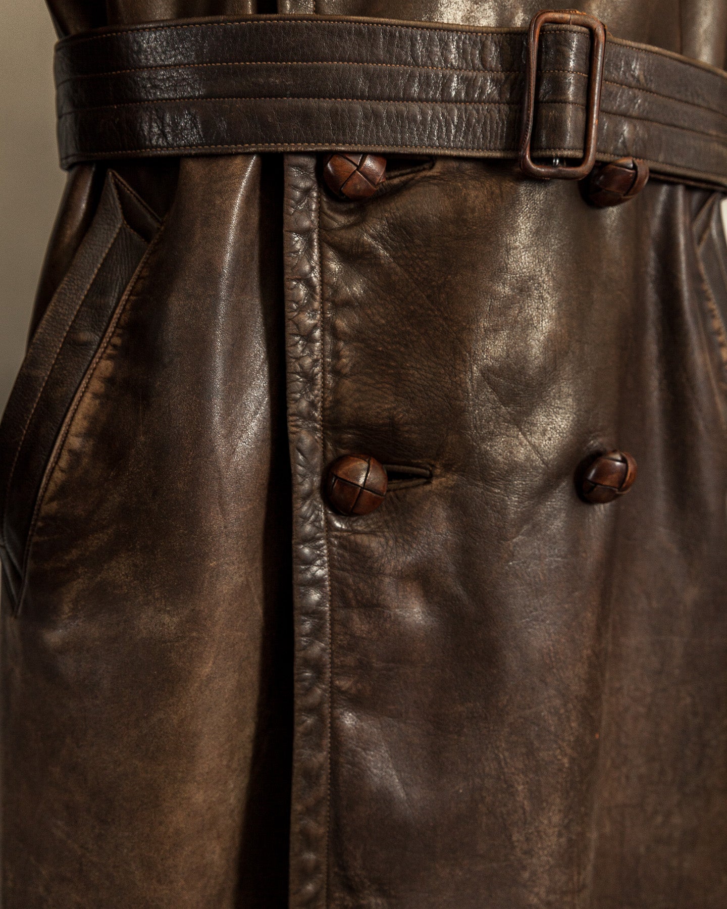 Vintage WWII German Officer Horsehide Leather Trench Coat