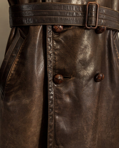 Vintage WWII German Officer Horsehide Leather Trench Coat