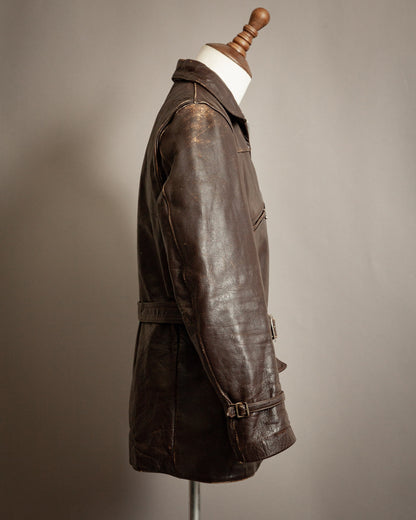 Vintage 1930s Swedish Horsehide Leather Motorcycle Jacket- Medium (40-42)