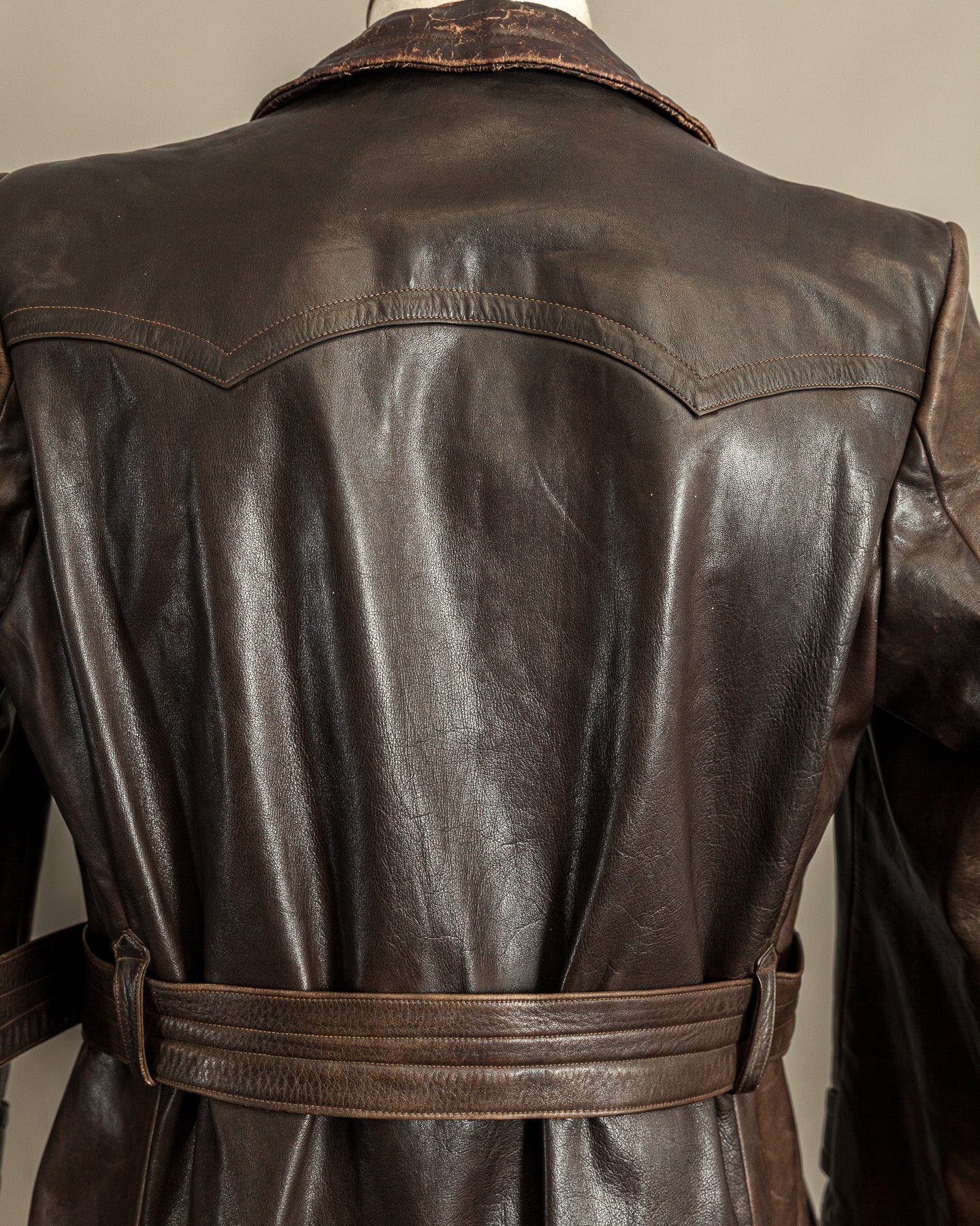 Vintage WWII German Officer Horsehide Leather Trench Coat