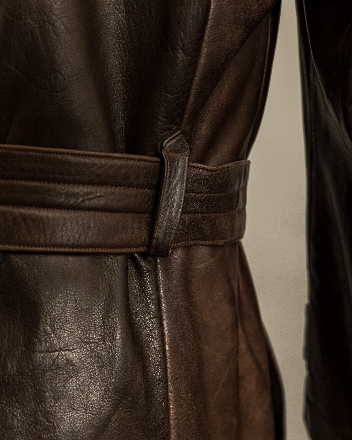 Vintage WWII German Officer Horsehide Leather Trench Coat
