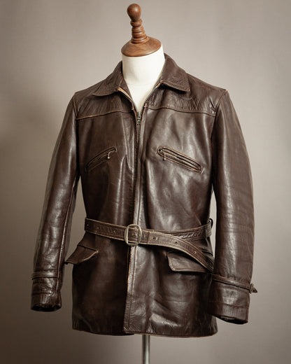 Vintage 1930s Swedish Horsehide Leather Motorcycle Jacket- Medium (40-42)