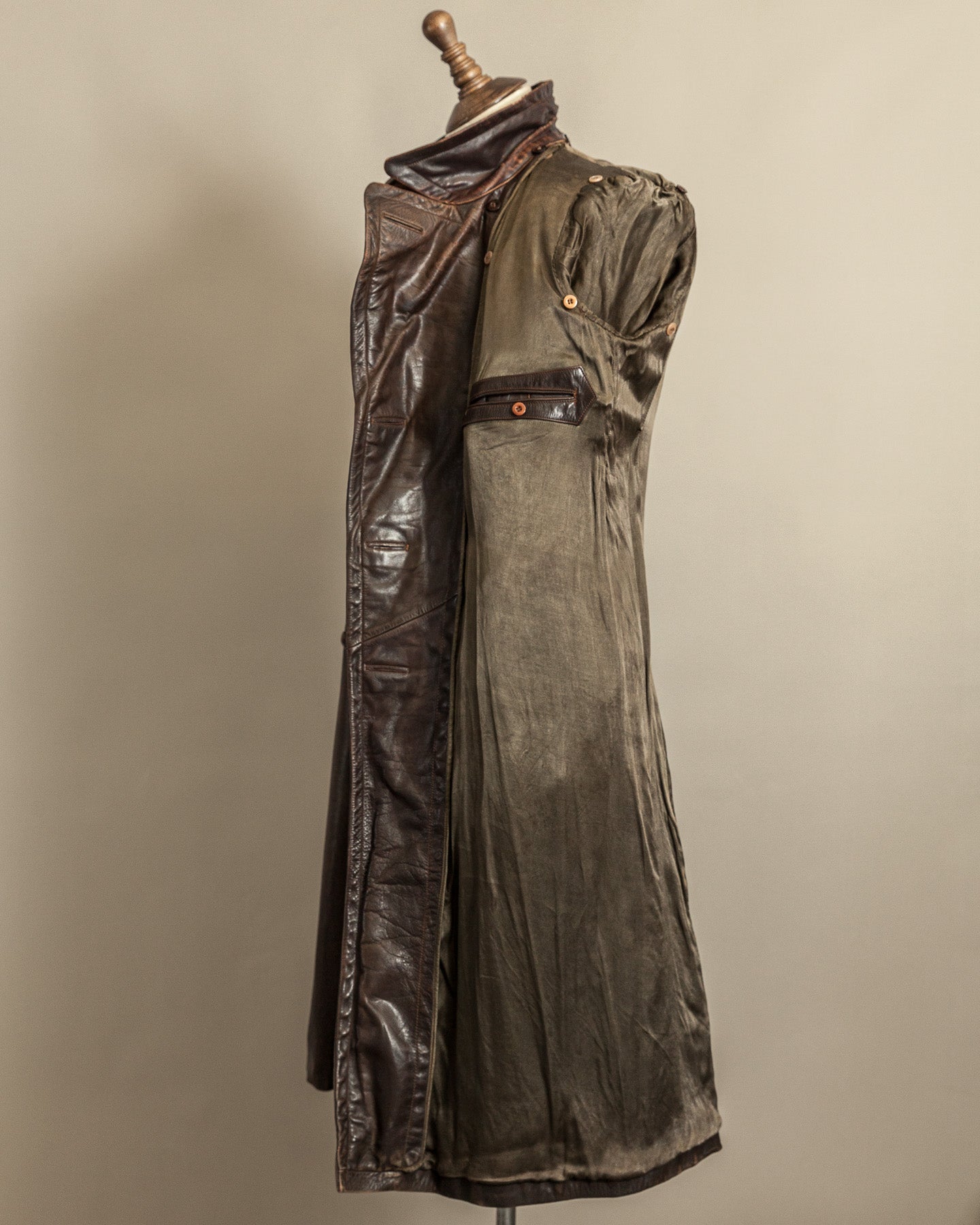Vintage WWII German Officer Horsehide Leather Trench Coat