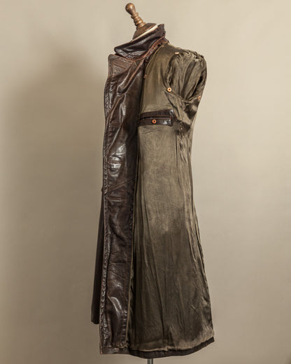 Vintage WWII German Officer Horsehide Leather Trench Coat