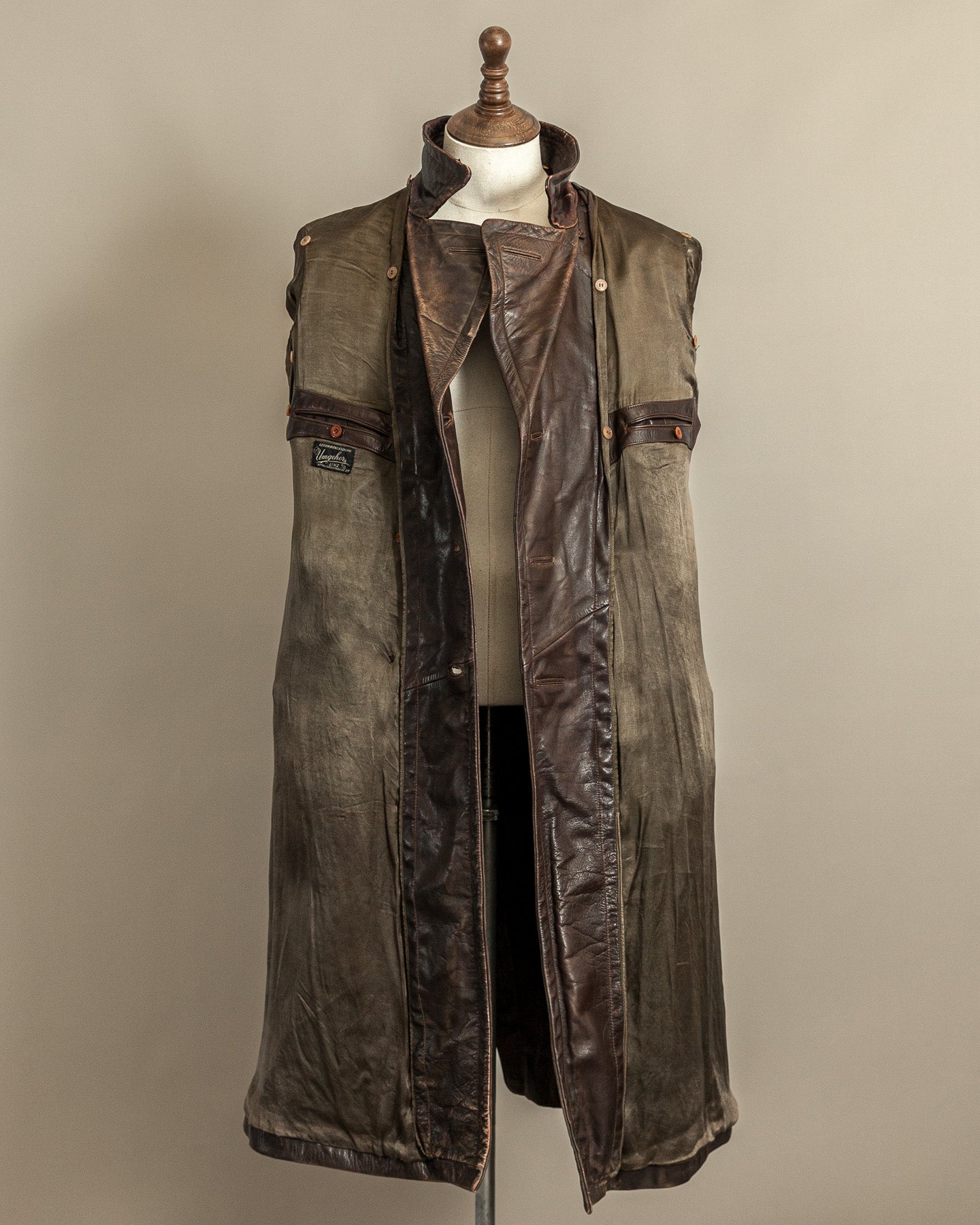 Vintage WWII German Officer Horsehide Leather Trench Coat