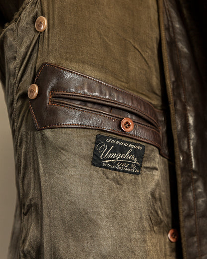 Vintage WWII German Officer Horsehide Leather Trench Coat