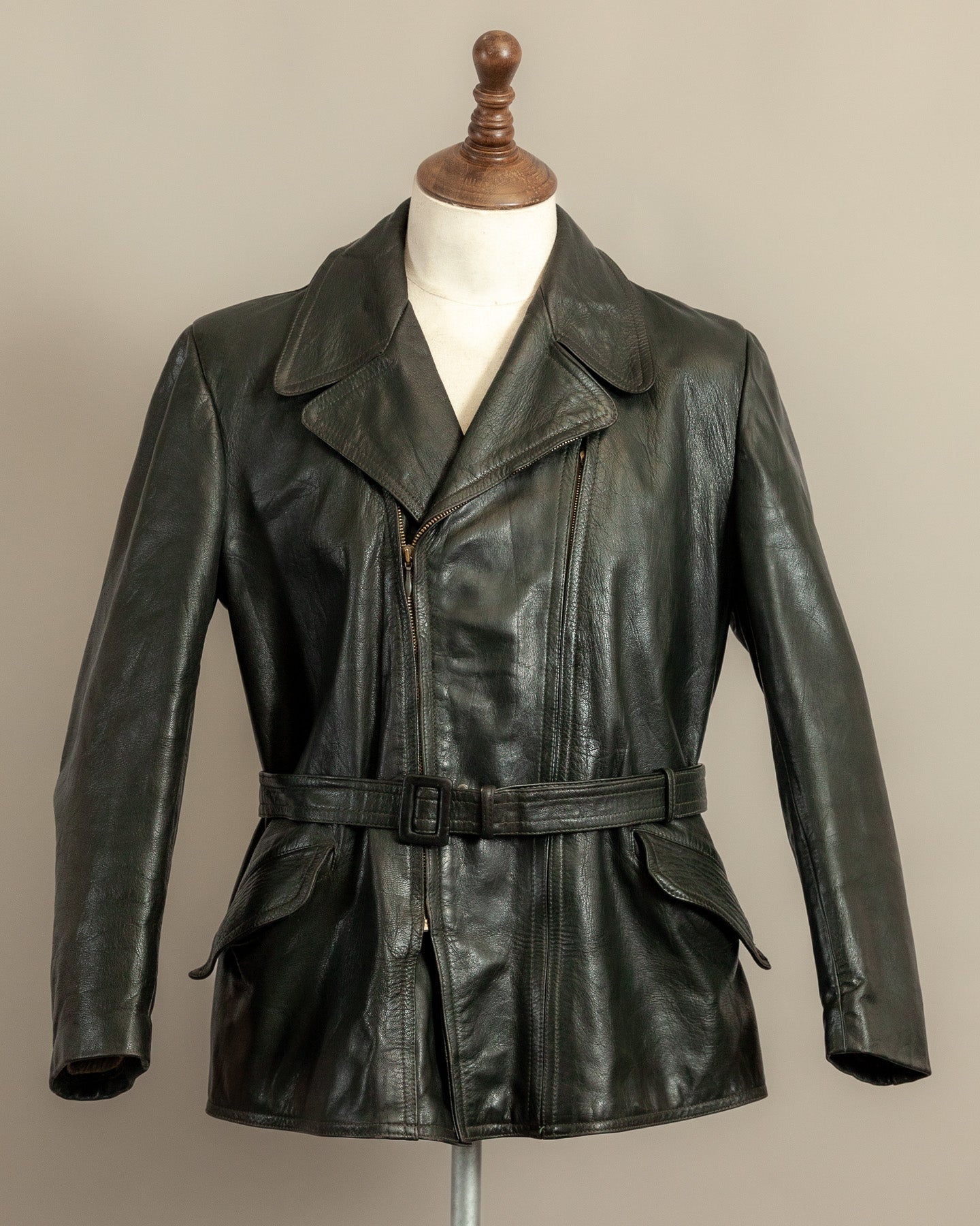 Vintage 1940s German Leather Motorcycle Dispatch Rider Jacket