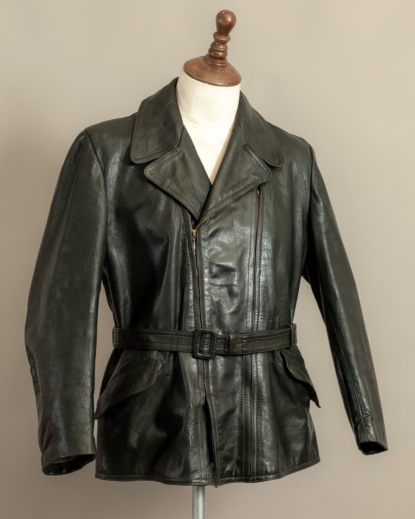 Vintage 1940s German Leather Motorcycle Dispatch Rider Jacket