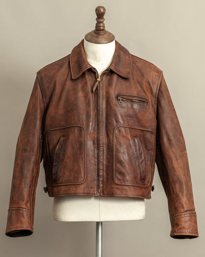 Vintage Aero Leather Montgomery jacket in open grain front quarter horsehide, professionally restored, shown on mannequin
