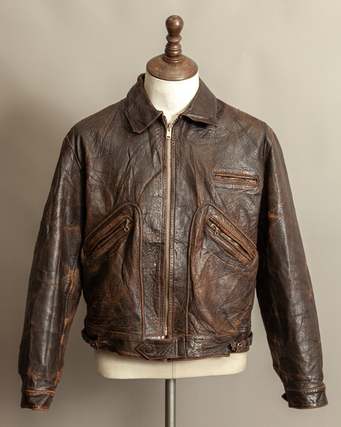Vintage interwar horsehide leather motorcycle jacket, late 1920s to 1930s