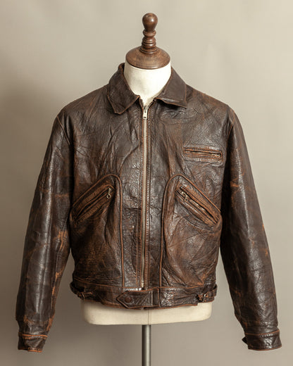 Vintage interwar horsehide leather motorcycle jacket, late 1920s to 1930s
