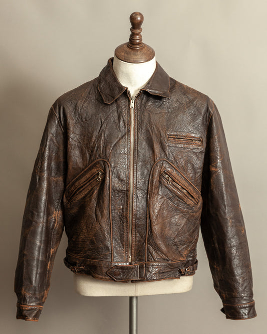 Vintage interwar horsehide leather motorcycle jacket, late 1920s to 1930s