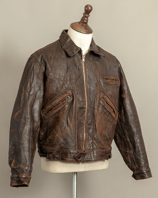 Vintage Late 1920s–1930s Interwar Horsehide Leather Motorcycle Jacket | Aero Zips