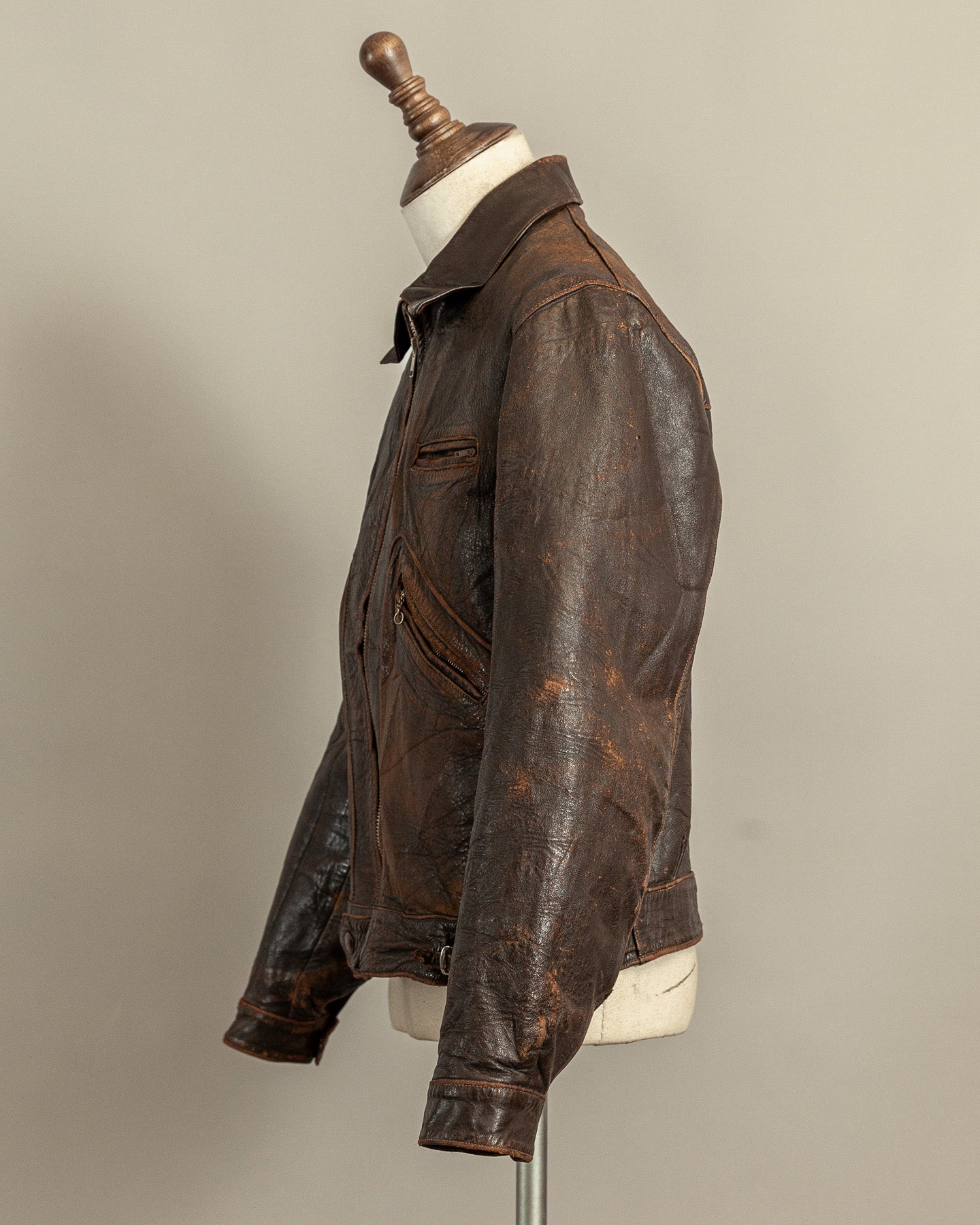 Vintage Late 1920s–1930s Interwar Horsehide Leather Motorcycle Jacket | Aero Zips