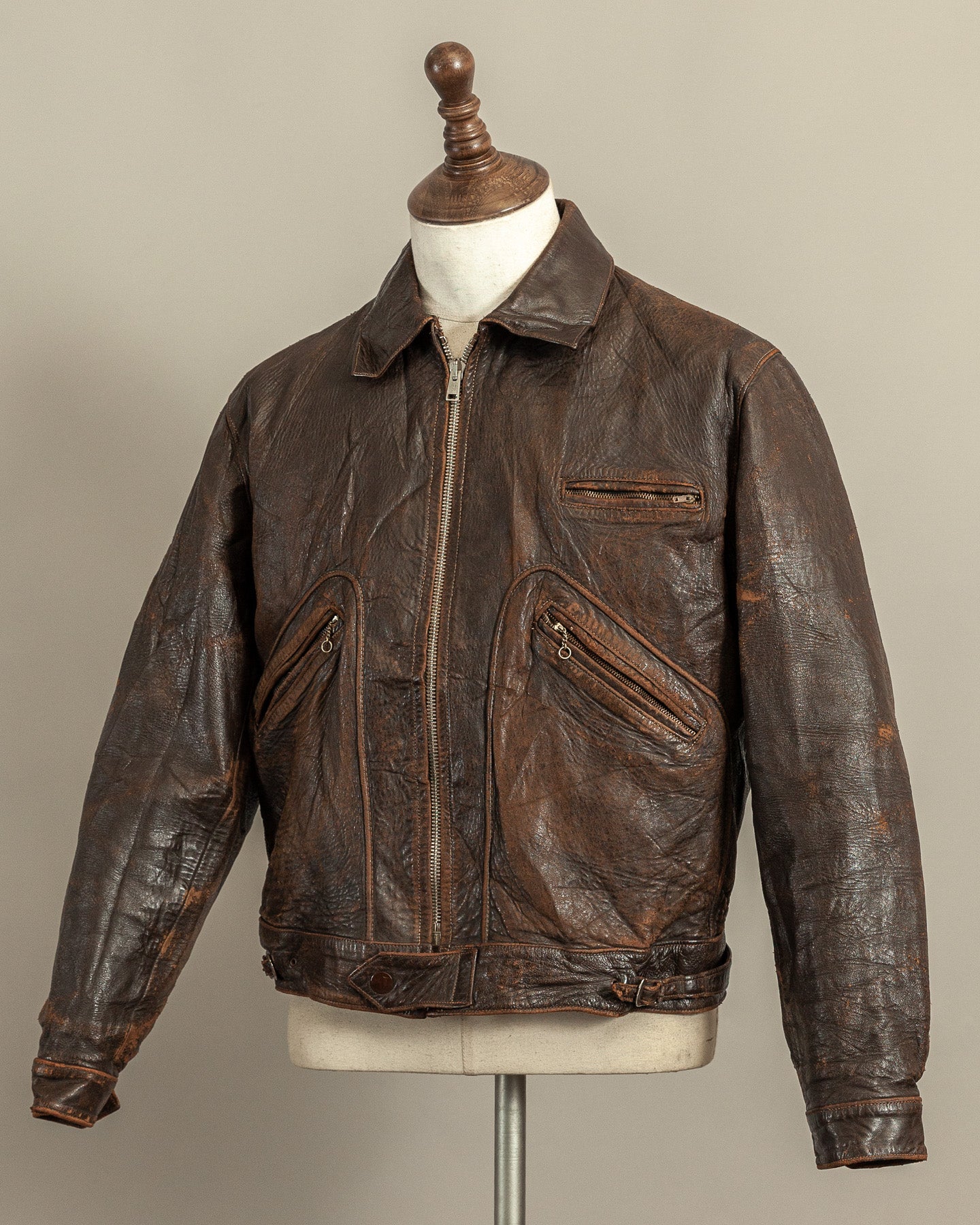 Vintage Late 1920s–1930s Interwar Horsehide Leather Motorcycle Jacket | Aero Zips