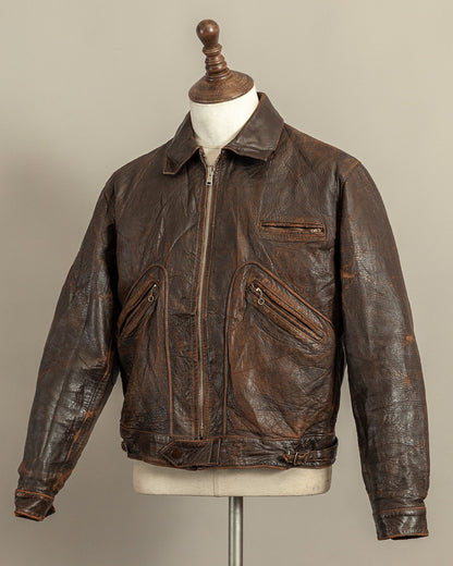 Vintage Late 1920s–1930s Interwar Horsehide Leather Motorcycle Jacket | Aero Zips