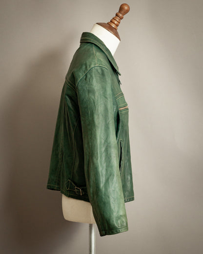 Vintage 1980s Chevignon Green Leather Biker Jacket – Large (42 -44 Short)