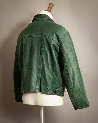 Vintage 1980s Chevignon Green Leather Biker Jacket – Large (42 -44 Short)