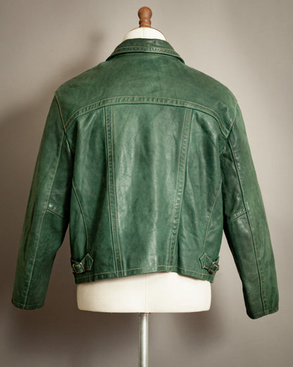 Vintage 1980s Chevignon Green Leather Biker Jacket – Large (42 -44 Short)