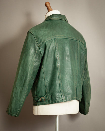 Vintage 1980s Chevignon Green Leather Biker Jacket – Large (42 -44 Short)