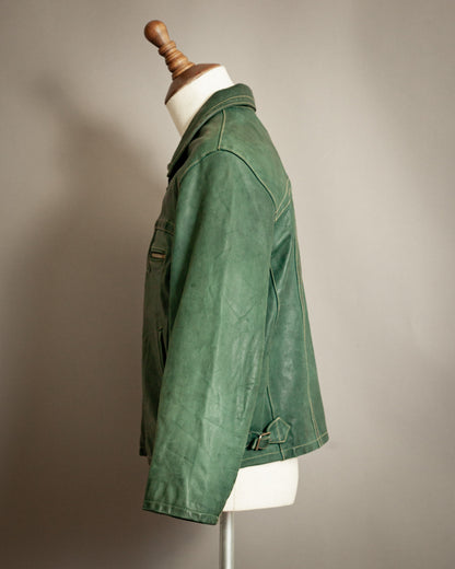 Vintage 1980s Chevignon Green Leather Biker Jacket – Large (42 -44 Short)