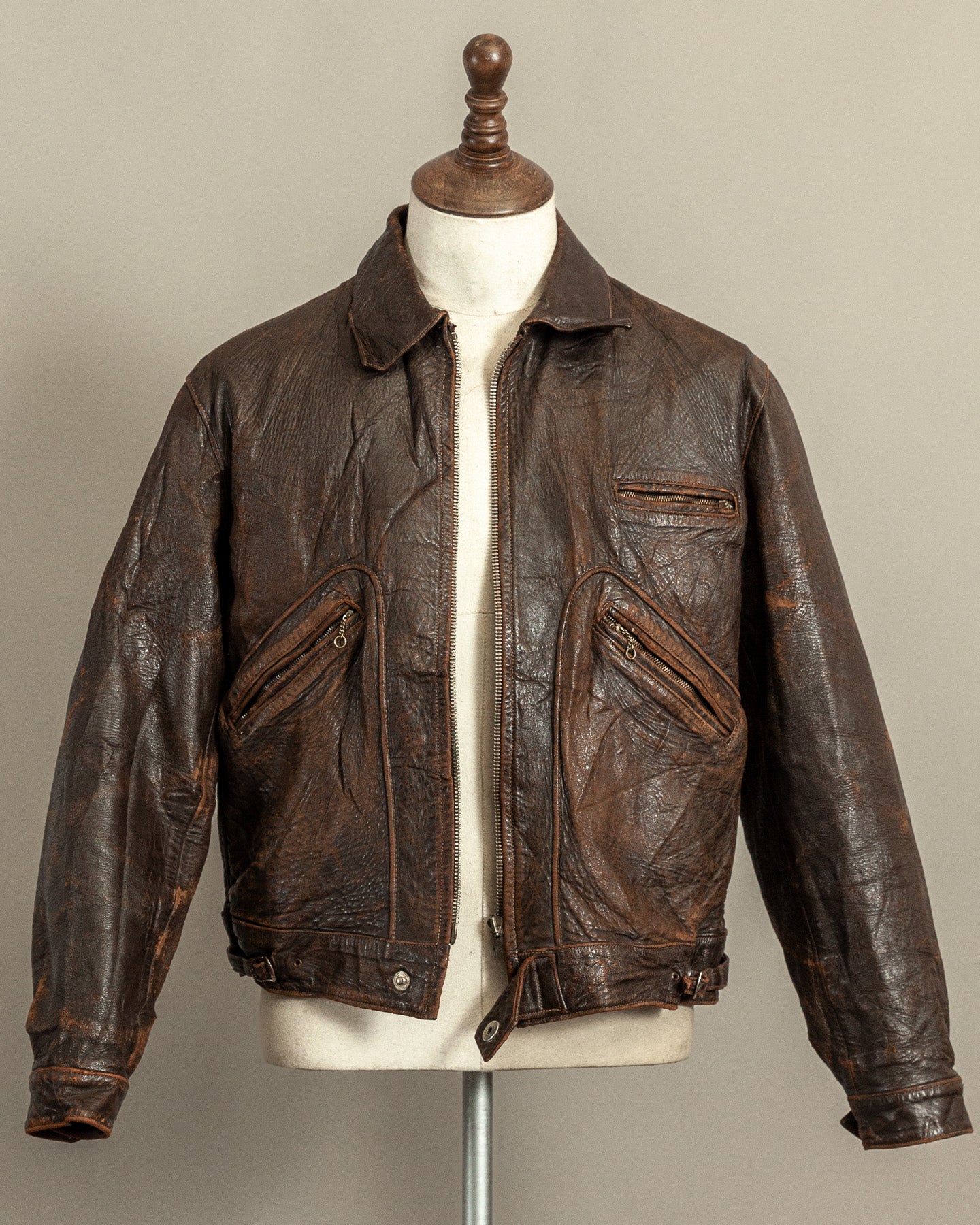 Vintage Late 1920s–1930s Interwar Horsehide Leather Motorcycle Jacket | Aero Zips