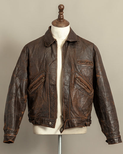 Vintage Late 1920s–1930s Interwar Horsehide Leather Motorcycle Jacket | Aero Zips