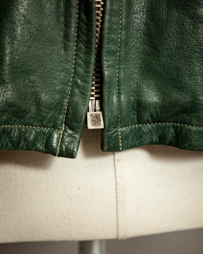 Vintage 1980s Chevignon Green Leather Biker Jacket – Large (42 -44 Short)