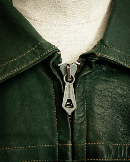 Vintage 1980s Chevignon Green Leather Biker Jacket – Large (42 -44 Short)