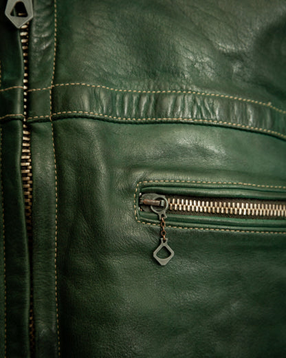 Vintage 1980s Chevignon Green Leather Biker Jacket – Large (42 -44 Short)